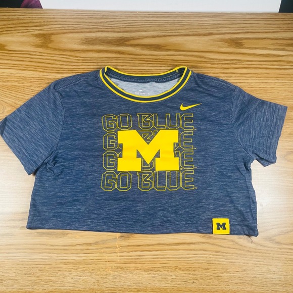 Nike Women U of M Dri-Fit Crop Tee Maize Blue Game Day Collegiate XS Wolverine - Picture 1 of 6